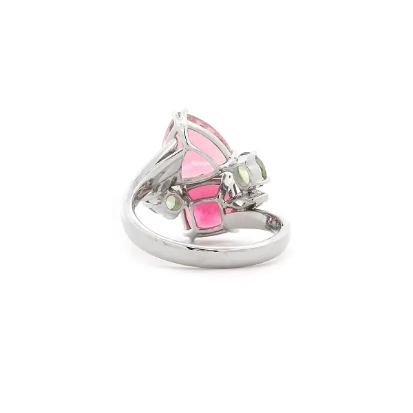 Nhẫn vàng trắng 18K gắn tourmaline, sapphire và kim cương