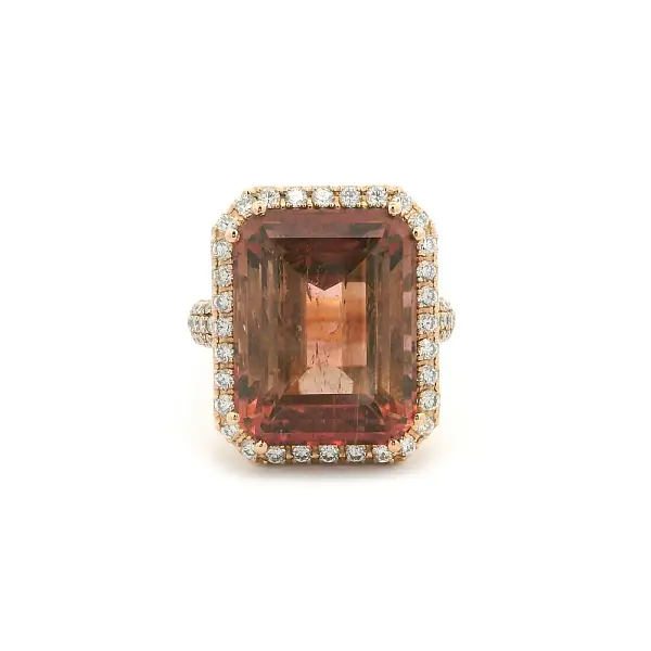 Nhẫn vàng hồng với tourmaline hồng và kim cương