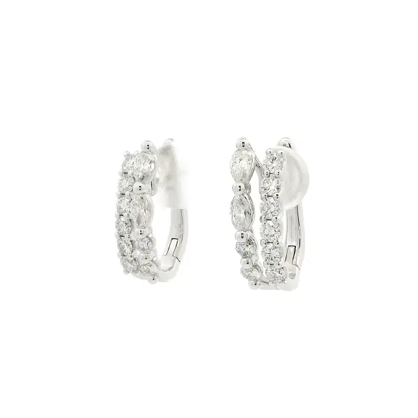 Bông tai vàng trắng với kim cương tròn và cắt marquise