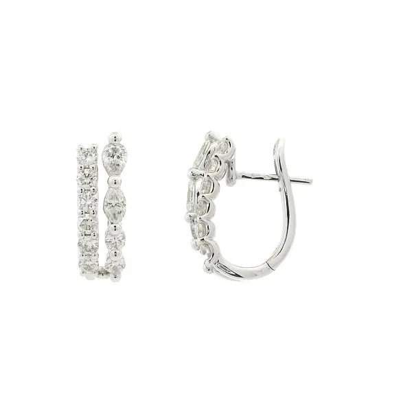 Bông tai vàng trắng với kim cương tròn và cắt marquise