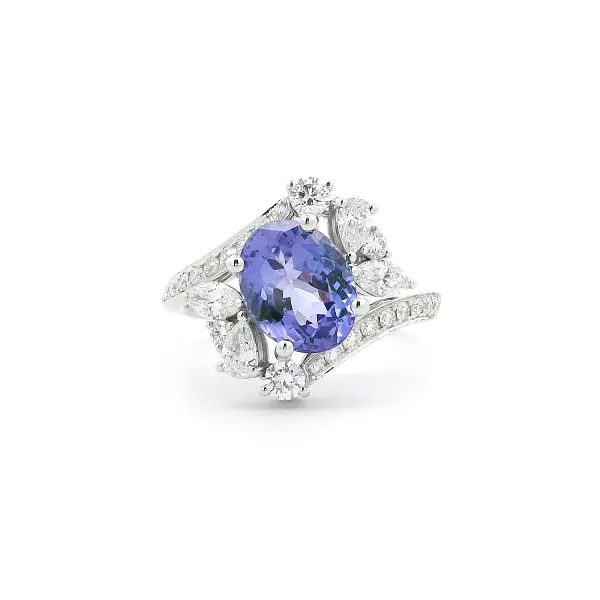 Nhẫn vàng trắng 18K đính đá Tanzanite và kim cương
