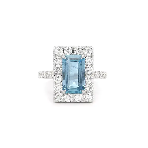 Nhẫn vàng trắng đính đá aquamarine và kim cương