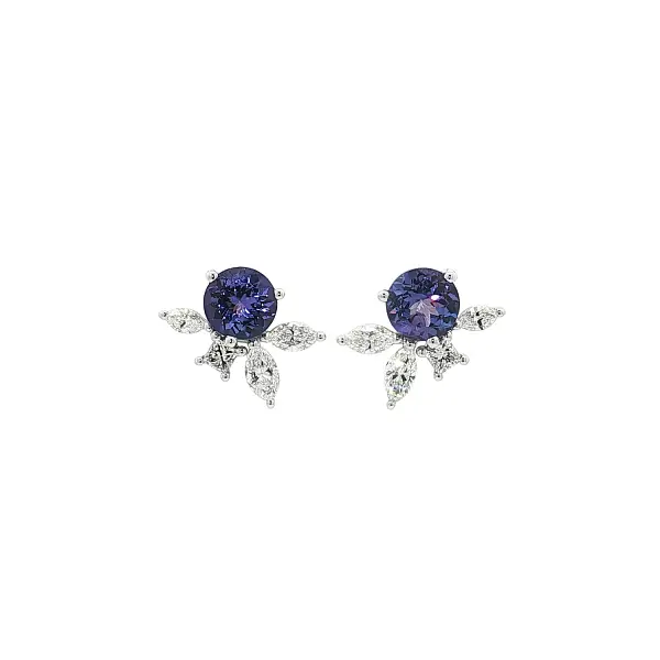 Bông tai vàng trắng đính đá tanzanite và kim cương