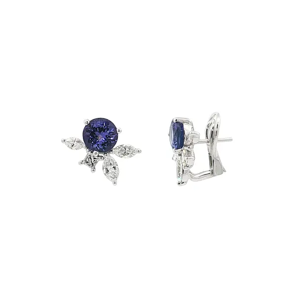 Bông tai vàng trắng đính đá tanzanite và kim cương