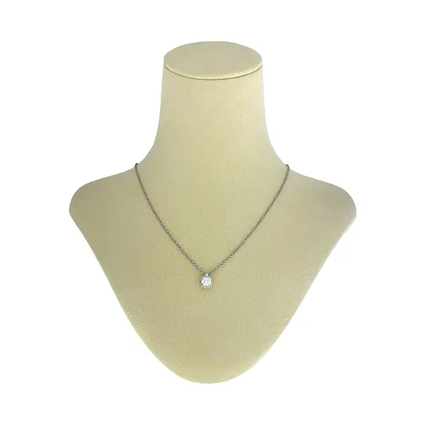 Dây chuyền vàng trắng đính kim cương kiểu viền trơn