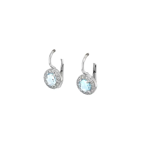 Hoa tai vàng trắng với topaz xanh và đá zircon