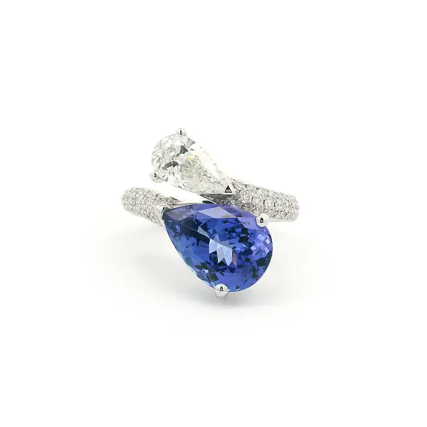 Nhẫn vàng trắng đính tanzanite và kim cương