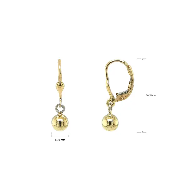 Bông tai vàng dáng thả với hạt tròn