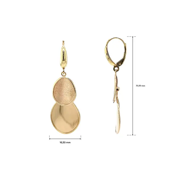 Bông tai vàng dáng dài với họa tiết oval kép