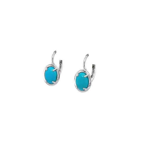 Hoa tai vàng đính turquoise hình bầu dục