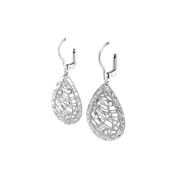 Bông tai treo vàng trắng hình giọt nước đính zirconia