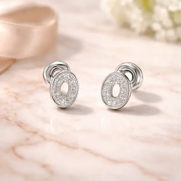 Bông tai vàng dạng đinh họa tiết oval đính zircon