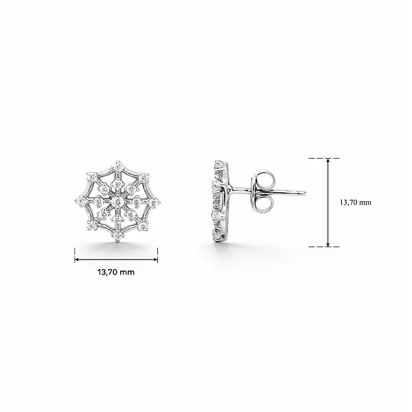 Bông tai vàng dạng đinh họa tiết bông tuyết đính zircon