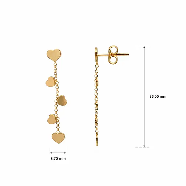 Bông tai vàng dáng dài hình trái tim