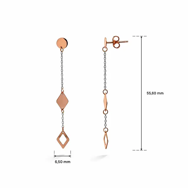 Bông tai vàng dạng xích với họa tiết hình học