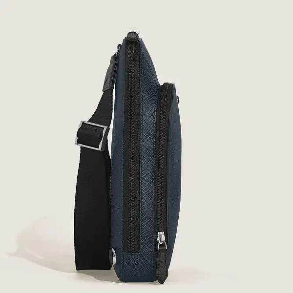 Montblanc Sartorial – Túi đeo chéo cỡ trung bằng da, Tweed Blue MB220356