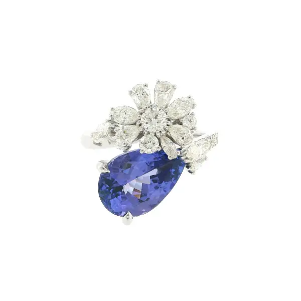 Nhẫn cao cấp với tanzanite tự nhiên 4,78 ct và kim cương bằng vàng trắng