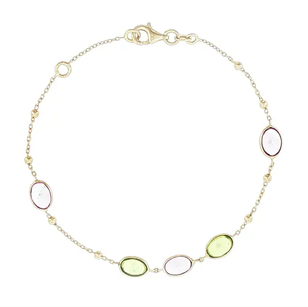 Lắc tay vàng 14K với đá màu và hạt vàng