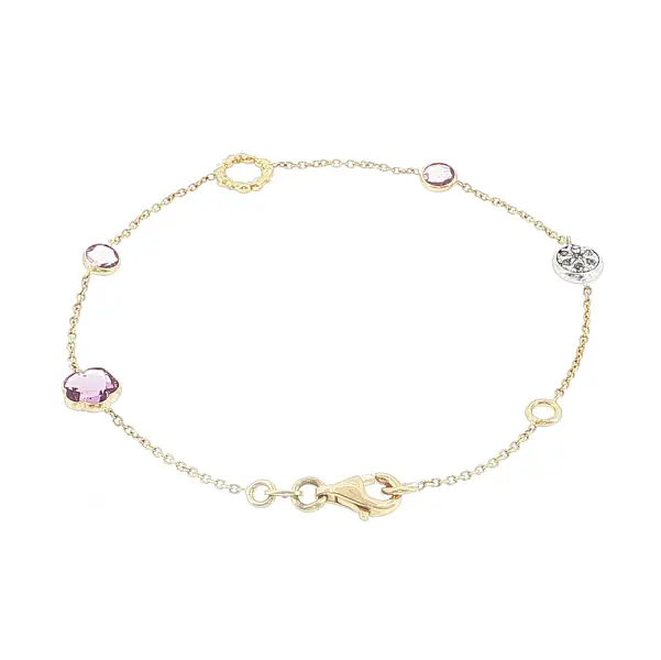 Lắc tay vàng 14K với thạch anh tím và chi tiết trang trí