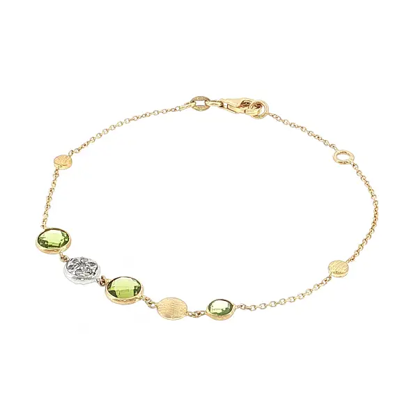 Vòng tay vàng 14K với đá peridot và zirconia