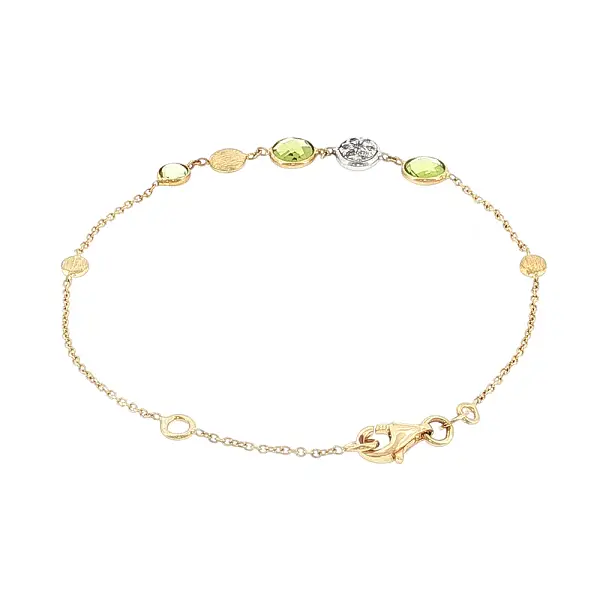 Vòng tay vàng 14K với đá peridot và zirconia