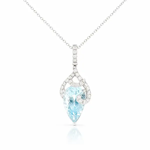 Dây chuyền vàng trắng cao cấp với đá aquamarine và kim cương