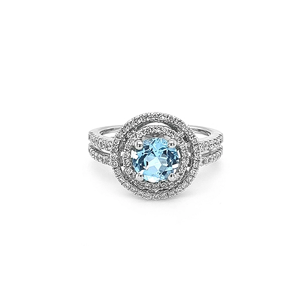 Nhẫn vàng đính đá topaz xanh và kim cương