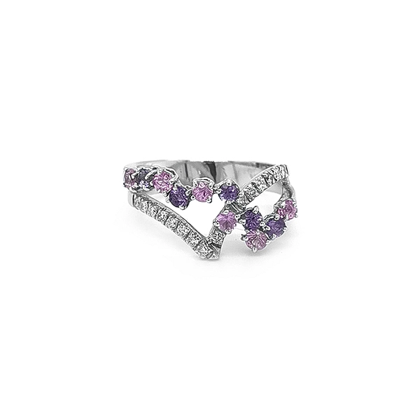 Nhẫn vàng đính đá sapphire hồng và kim cương