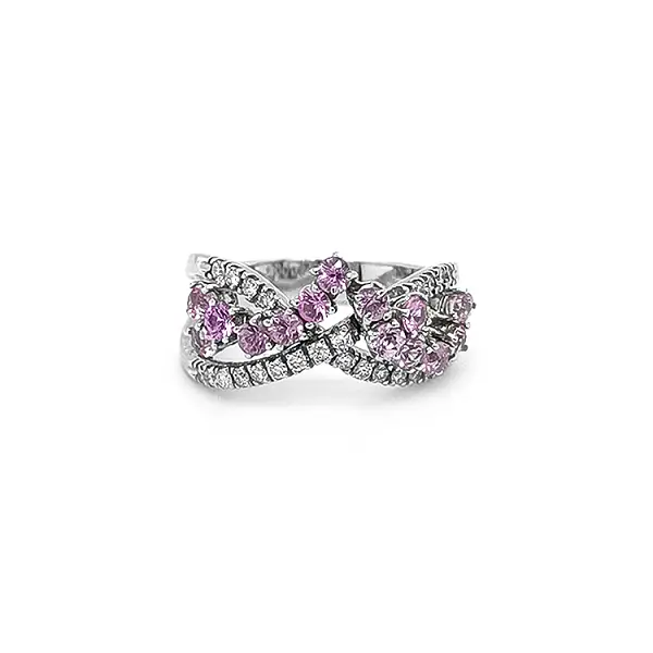 Nhẫn vàng đính đá sapphire hồng và kim cương