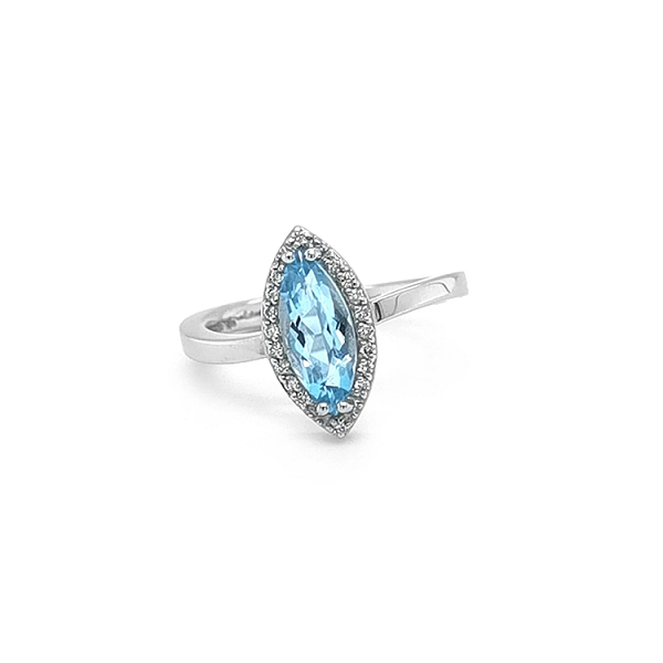 Nhẫn vàng đính đá topaz xanh và kim cương