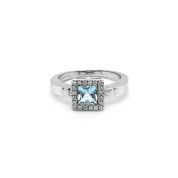 Nhẫn vàng đính đá topaz xanh và kim cương