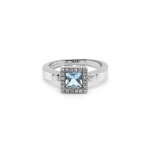 Nhẫn vàng đính đá topaz xanh và kim cương