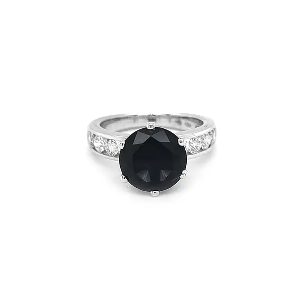 Nhẫn vàng đính đá spinel xanh và kim cương