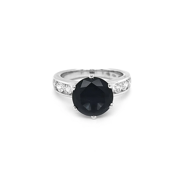 Nhẫn vàng đính đá spinel xanh và kim cương