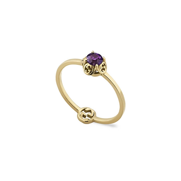 Nhẫn Gucci vàng với thiết kế G đan xen và đá thạch anh tím YBC662428003014