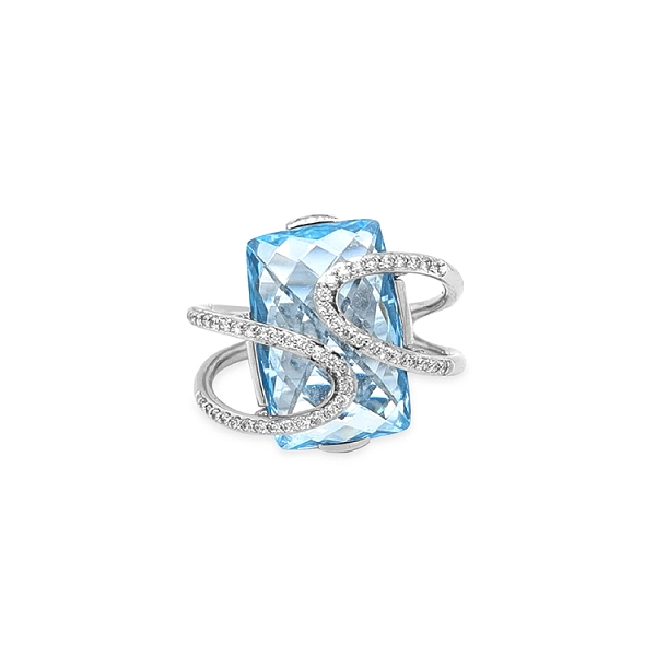 Nhẫn vàng đính đá topaz xanh và kim cương