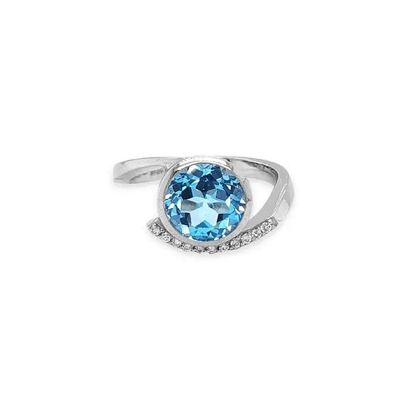 Nhẫn vàng đính đá topaz xanh và kim cương