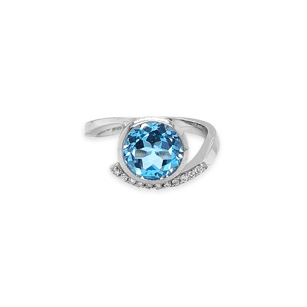 Nhẫn vàng đính đá topaz xanh và kim cương