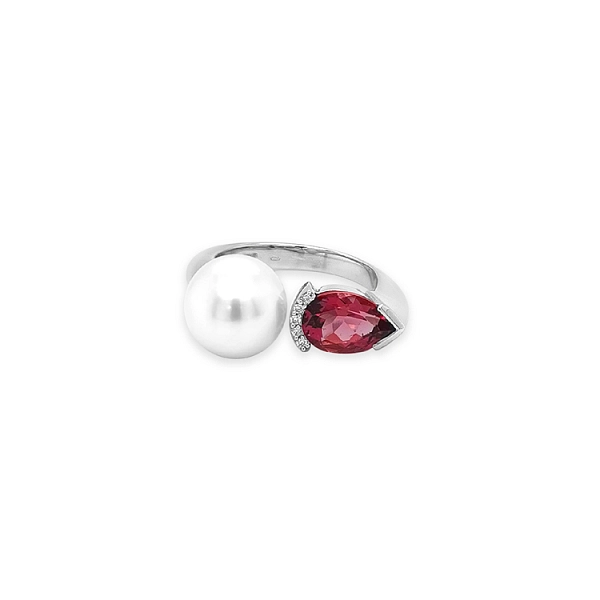 Nhẫn vàng với ngọc trai tự nhiên và tourmaline