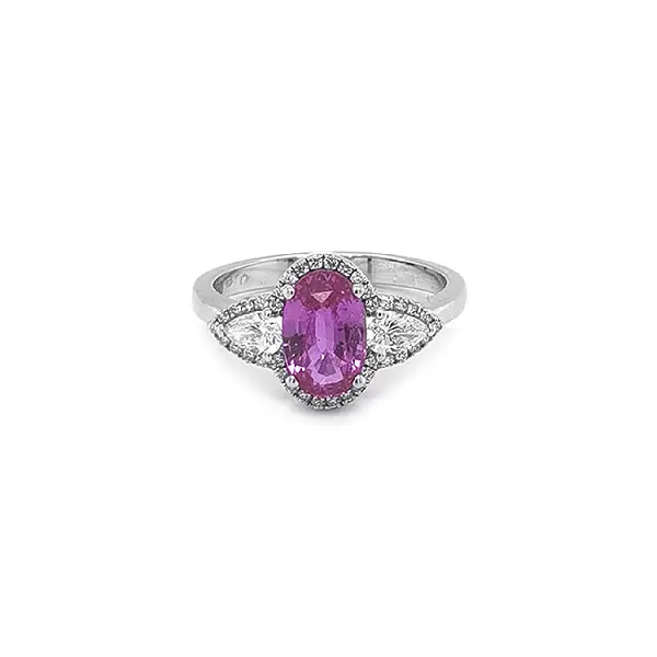 Nhẫn vàng đính đá sapphire hồng và kim cương