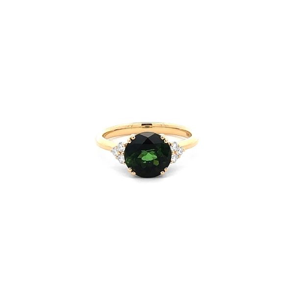 Nhẫn vàng với đá tourmaline xanh và kim cương