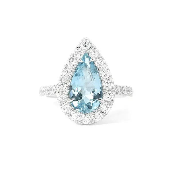 Nhẫn hình giọt nước cao cấp với đá aquamarine và kim cương