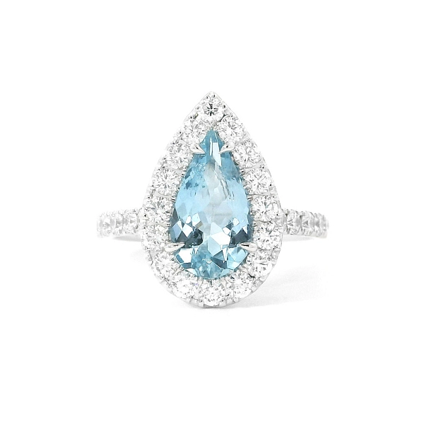Nhẫn hình giọt nước cao cấp với đá aquamarine và kim cương