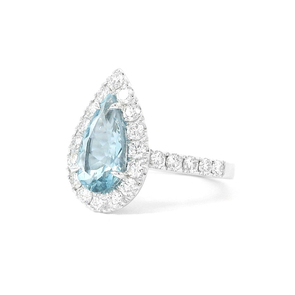 Nhẫn hình giọt nước cao cấp với đá aquamarine và kim cương