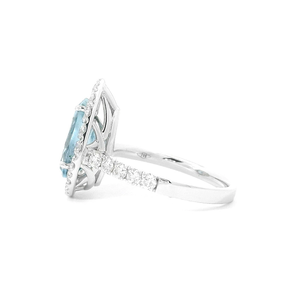 Nhẫn hình giọt nước cao cấp với đá aquamarine và kim cương