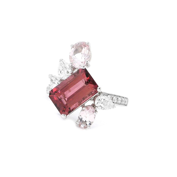 Nhẫn Tourmaline cao cấp đính đá Morganite và kim cương