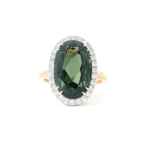 Nhẫn cao cấp với đá tourmaline xanh và kim cương