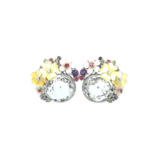 Vòng tai vàng đính đá bán quý và kim cương