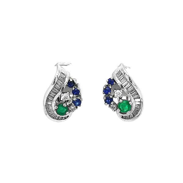 Vòng tai vàng đính ngọc lục bảo, sapphire và kim cương
