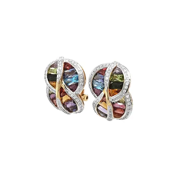 Vòng tai vàng với đá bán quý và kim cương